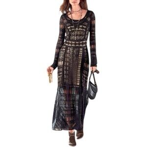 Sundance Long Sleeve Black Crochet Style Lace Maxi Dress Size 2